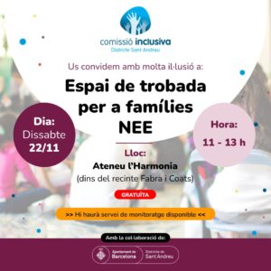Cartell Espai de trobada per a famílies NEE, 22 de novembre de 2025.